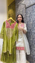 Ivory & Pink Handcrafted Embroidered Kurta Set with Sharara & Dupatta